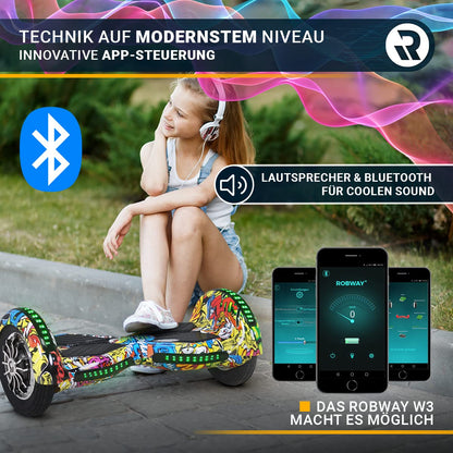 Robway W3 Hoverboard | ORIGINAL ® Hoverboards for kids, teenagers & adults - APP control - 2 x 400 Watt motors - Self-balance - Bluetooth (Dark Blue)