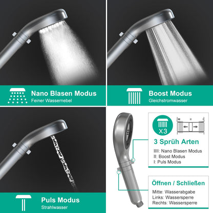 BerkeMed shower filter with pressure boost and three water spray modes, ACF activated carbon filter.