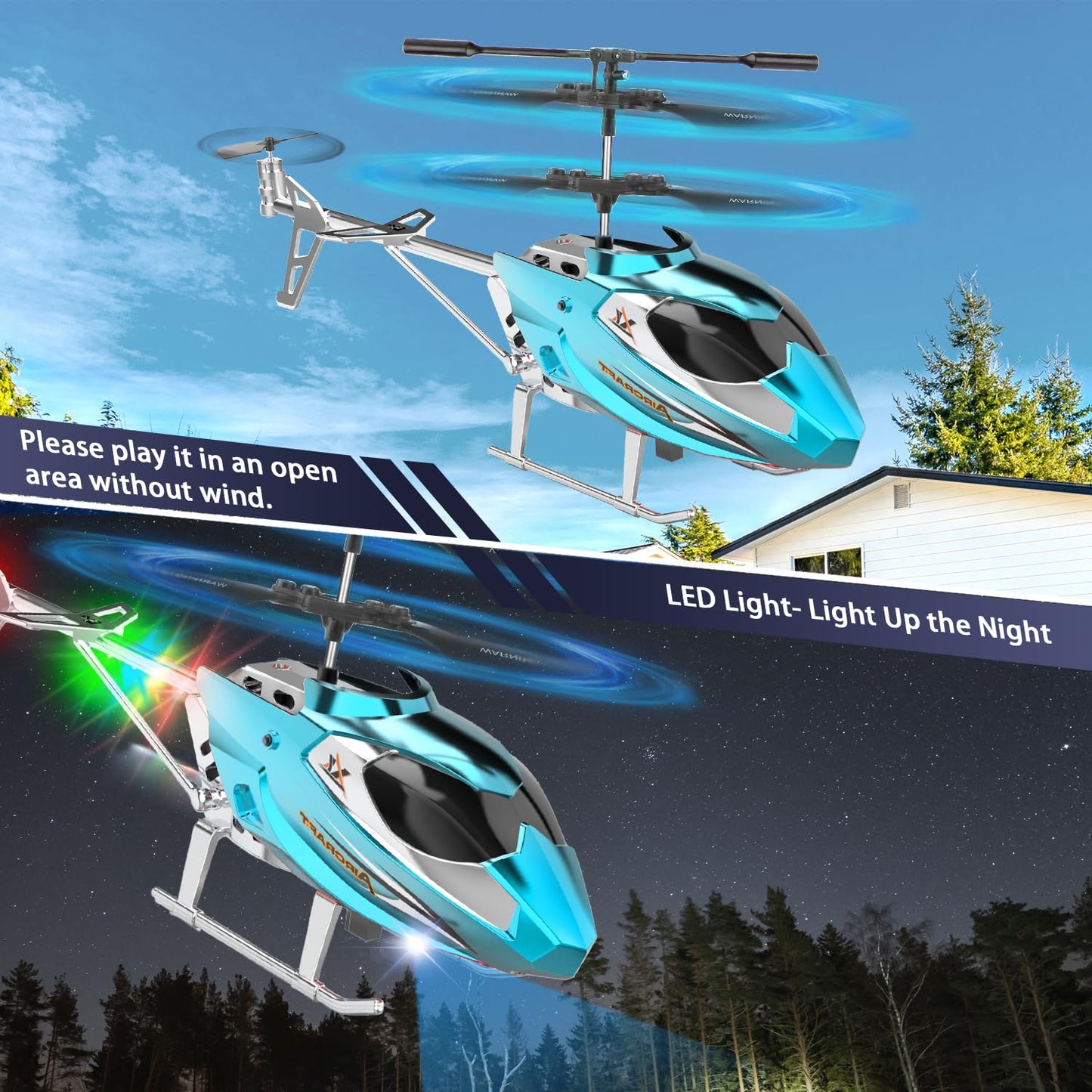 TERRAMUS RC Helicopter- 2.4G Remote Control Helicopter Indoor RC Toy with LED Light & 3.5 Channels & Gyro Mini Helicopter Positioned Height Aircraft Gift Kids Boys