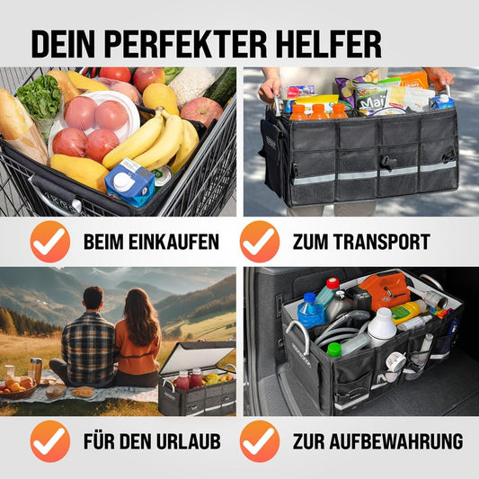 Monzana® Trunk Organizer Cover 68L Insulation Aluminum Handles Dividers Waterproof Foldable MDF Walls Non-Slip Trunk Bag Cooler Bag Folding Box