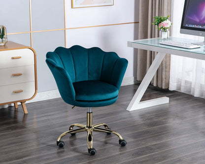 Wahson velvet office chair with wheels, height adjustable swivel computer chair. Ideal for bedroom/vanity. Blue-green color.