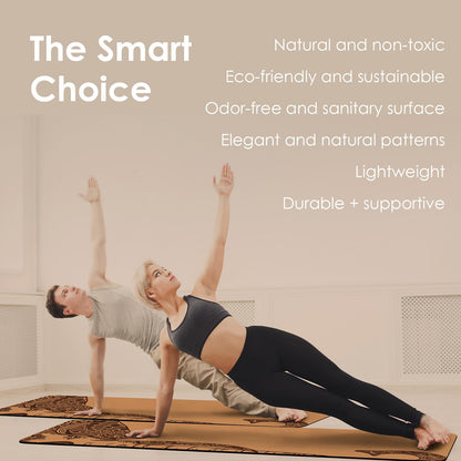 Cork yoga mat, non-slip, unique design, natural cork, TPE material, fitness training mat with carrying bag and strap, for home, pilates, aerobic fitness studio and workout (183 x 61 cm)