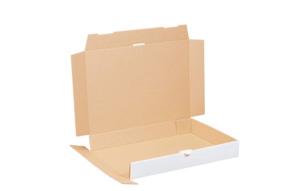 100 white large letter boxes 350 x 250 x 50 mm for DIN A4+ and B4 size. Suitable for shipping as large letter, goods or books.