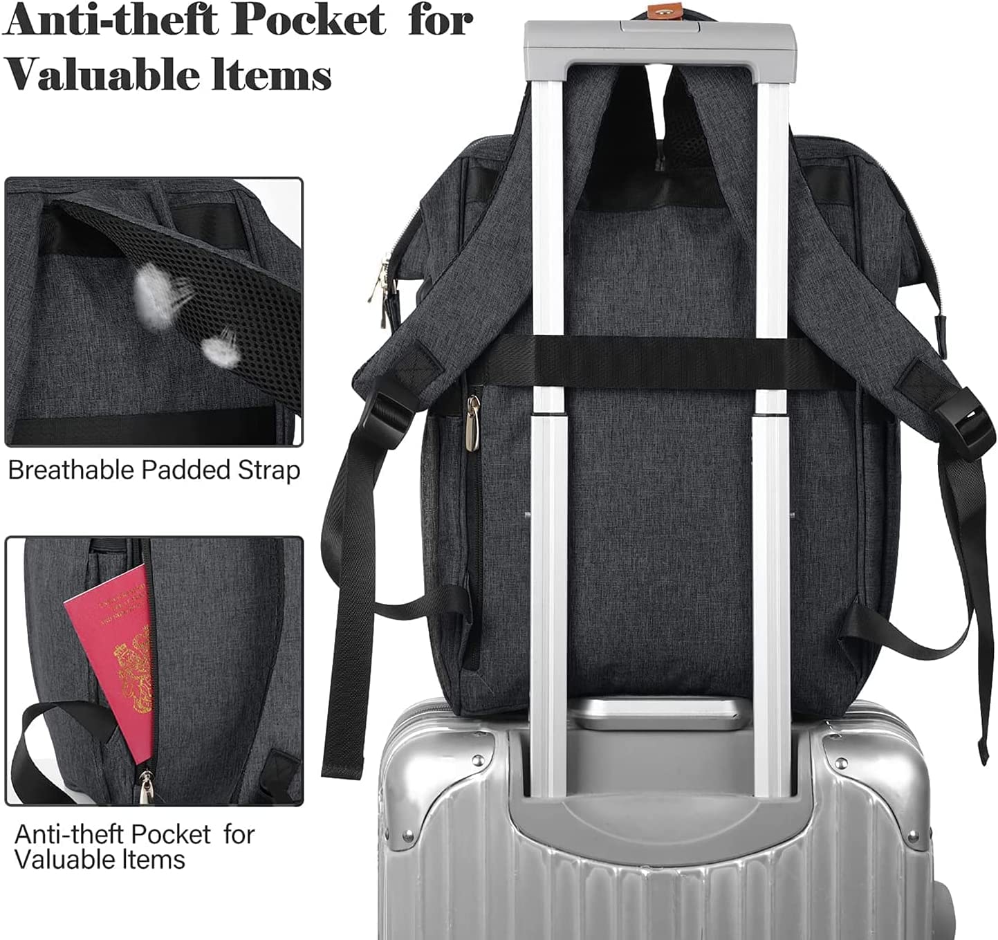 Women's backpack, 15.6-inch laptop backpack with USB charging port for work, hiking, travel, camping. Made of Oxford fabric.