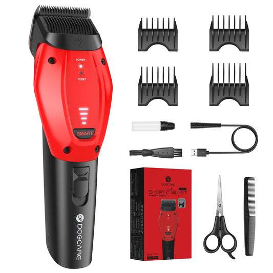 Dog grooming clipper - Intelligent quiet clipper, three modes hair trimmer for dog and cat with long battery life, rechargeable cordless pet hair trimmer with patented clipping head.