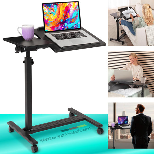 ELONEO maxVitalis mobile overbed table on wheels, standing table with adjustable height/width, tiltable/foldable tabletop, bedside table for hospital bed, nursing bed, laptop table (Black)