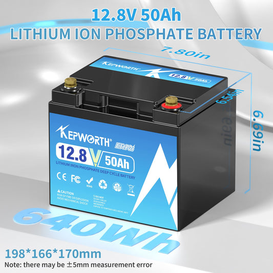 KEPWORTH LiFePO4 50Ah 12V battery, lithium ion battery with 50A BMS, max. 15000 cycles, perfect replacement for lead-acid for RVs, solar systems, boats, solar panel kits, camping.