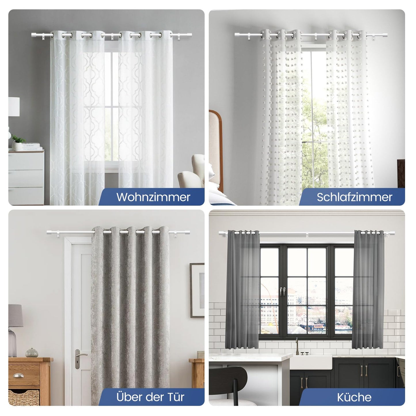 White curtain rod 76-152 cm adjustable curtain rod 19 mm diameter for bedroom, living room, or kitchen by GEEBOBO.