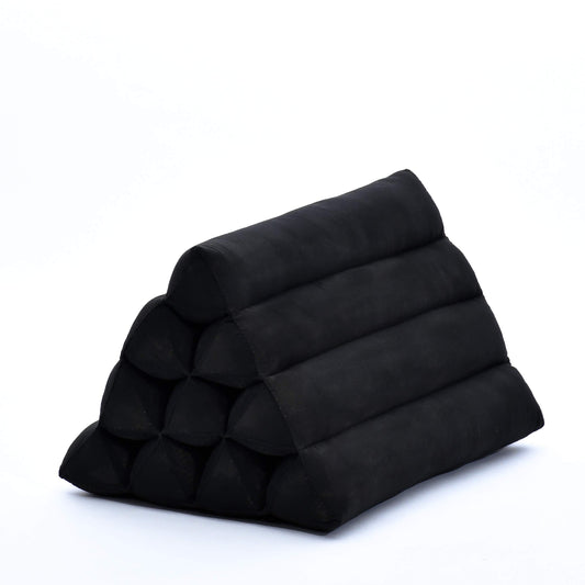 Leewadee Thai triangle cushion - Comfortable backrest reading pillow TV cushion - Ecological natural product with kapok filling, 50 x 33 x 33 cm, black