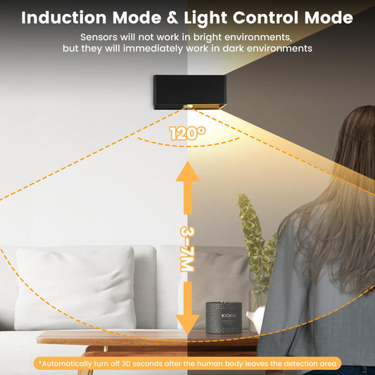 Wireless battery wall light with motion sensor, USB-C rechargeable battery wall lamp with timing function, 6W LED dimmable wall light with remote control, indoor wall lighting with switch, black.