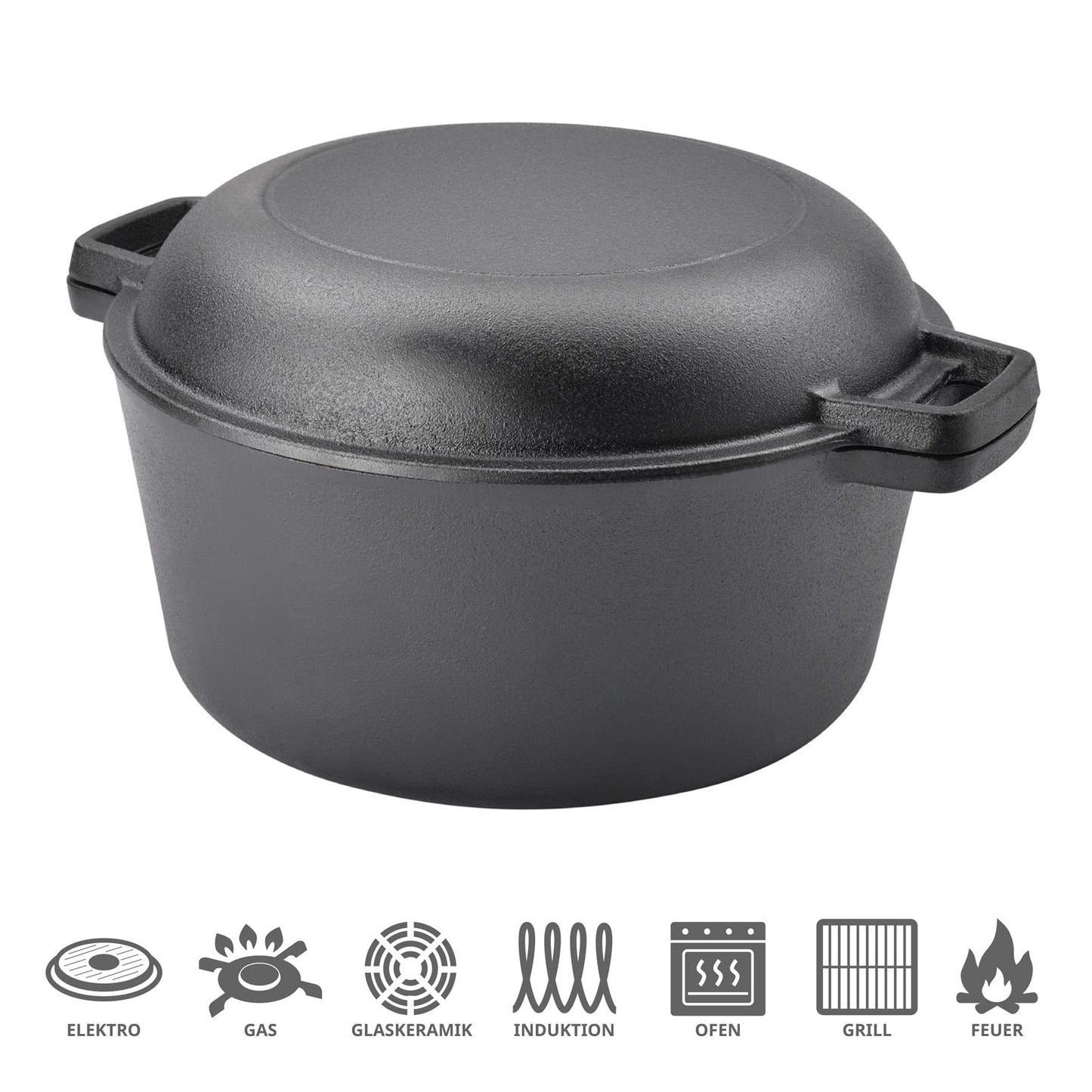 TAINO Cast Iron Pot with Skillet Lid 6l Dutch Oven All-purpose cast iron cooking pot for stove oven campfire grill