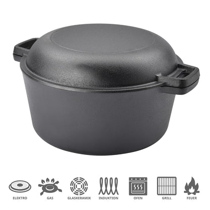 TAINO Cast Iron Pot with Skillet Lid 6l Dutch Oven All-purpose cast iron cooking pot for stove oven campfire grill
