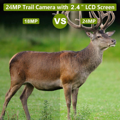 BlazeVideo 48MP wildlife camera with night vision, 1296P H.264 MPV video, motion detector, night vision, time-lapse, IP66 waterproof and 2.4" screen.