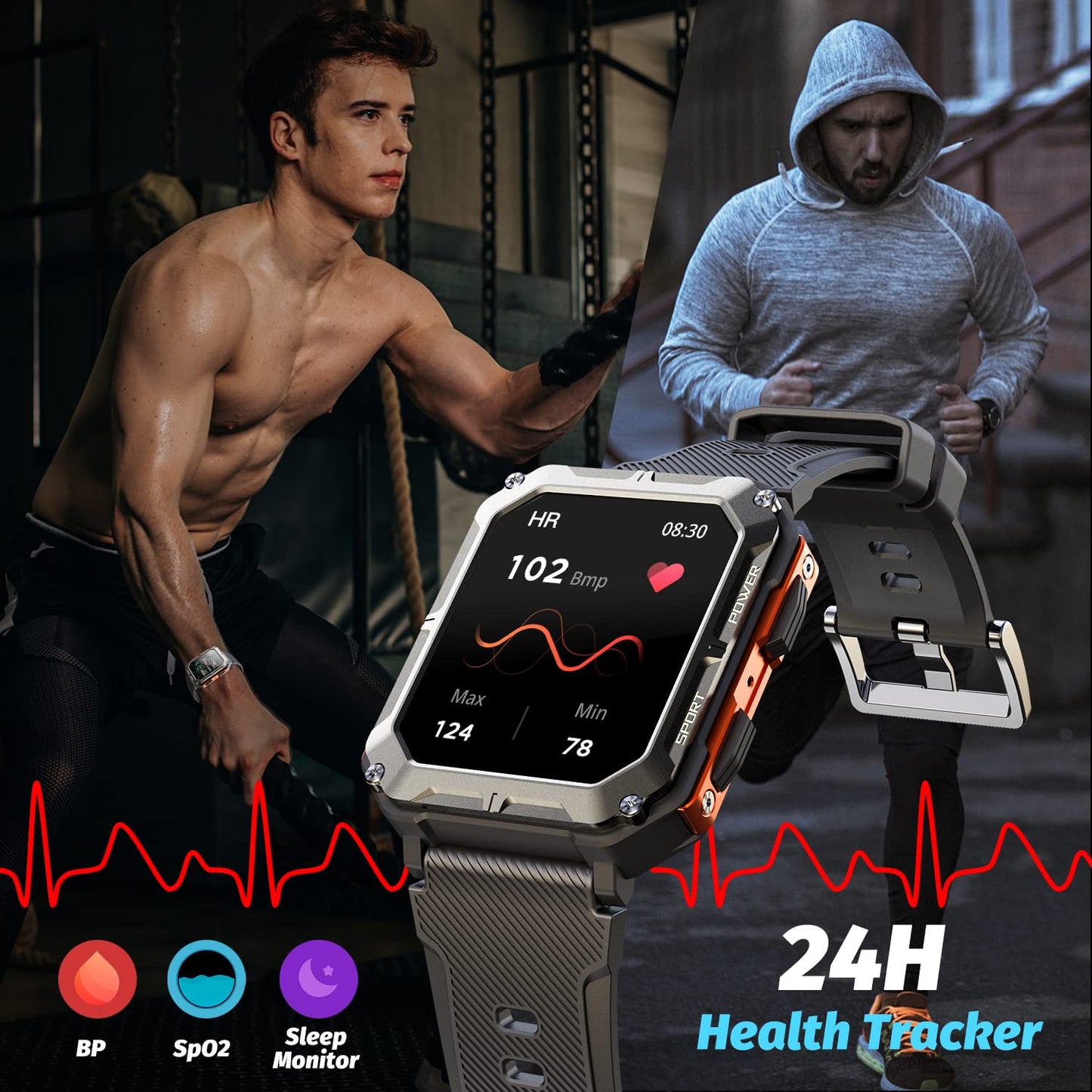 HOFIT smartwatch with phone function, birthday gift for men, men's fitness watch, IP68 waterproof sports watch, 123+ sports modes, fitness tracker smart watch for Android iOS.