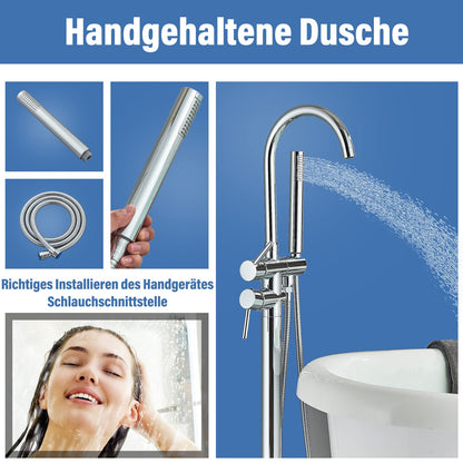 Rozin Free-standing Bathtub Faucet Chrome Floor Mounted Bathtub Faucet 360° Swivel Bathtub Faucet with Hand Shower Bathtub Faucet for Tub