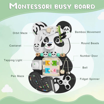 Yontwe Montessori Busy Board, sensory learning board for fine motor skills, handcrafted wooden sensory activity board, early education toy.