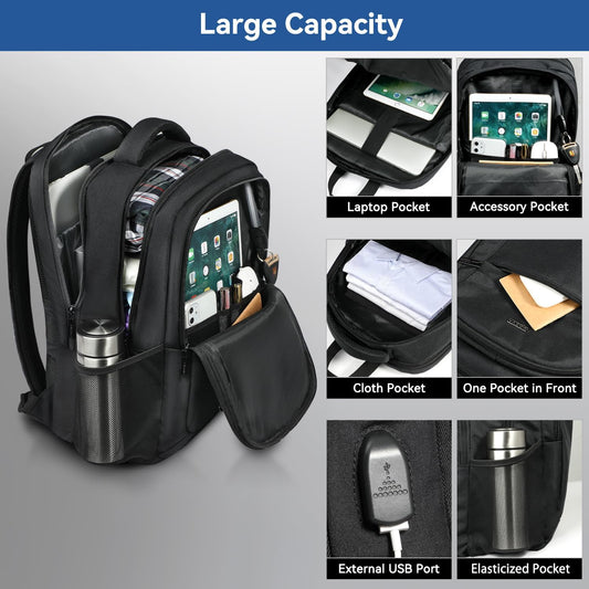 Voova Laptop Backpack 15 15.6 16 Inch, Men Women Waterproof Backpack for Work Business College School Travel Teenage Boys Backpack, Daypack with Laptop Compartment Large Notebook Bag Black