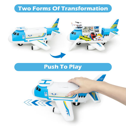 RedCrab airplane playset, transport airplane toy with car, helicopter, and ramp. Children's vehicle learning toy, toy car set, gift for kids ages 3 and up.