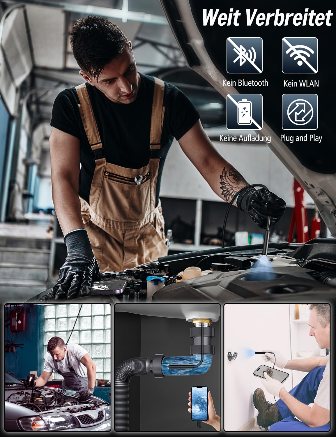 Endoscope camera with light, Ferdiiz 1920P HD Endoscope Camera for Phone with 8 LED, Waterproof IP67 Inspection Camera, No WiFi Needed Drain Camera for Android & iOS, Tablet - 32.8 ft/10 m