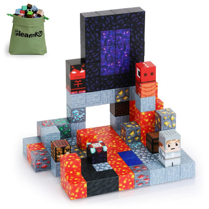 Gleamkid Magnetic Building Blocks, 115 Pieces Magnetic Blocks, Build Lava River, Volcano, Dinosaur World Adventure Block Game for Boys and Girls Ages 3+