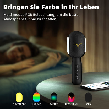 Karaoke microphone, LED wireless Bluetooth microphone, portable karaoke set for kids & adults with music recording, accompaniment mode, home KTV device, compatible with iOS Android FM connection in the car.