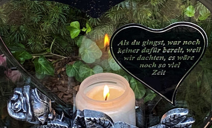 Garden Paradise Handmade Grave Lamp Lantern Heart Shape with inscription NEW - Grave Candle Grave Candle Grave Decoration 33 cm H.! New Model incl. Candle, Black Marble Effect / Hand painted, HEART-3