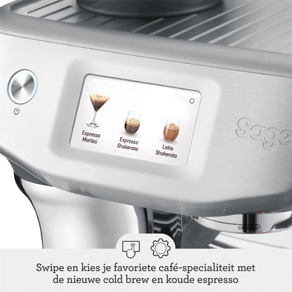 Sage - The Barista Touch Impress - coffee machine with automatic milk frothing, built-in grinder & Cold Brew function - Intelligent dosing, assisted tamping - Black stainless steel