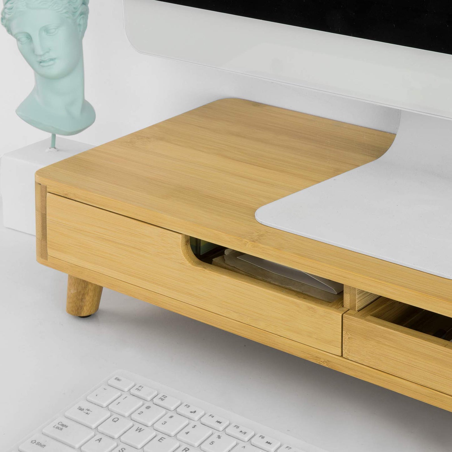 SoBuy BBF06-N Design Monitor Stand Screen Stand Notebook Stand Desk Attachment Organizer with 2 Drawers Bamboo Dimensions approx.: 56x12x23cm