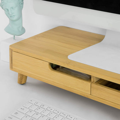 SoBuy BBF06-N Design Monitor Stand Screen Stand Notebook Stand Desk Attachment Organizer with 2 Drawers Bamboo Dimensions approx.: 56x12x23cm