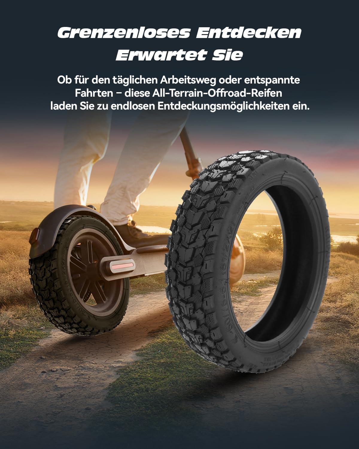 Satgoo E Scooter Tire 8 1/2 x 2, Offroad Terrain Tire + Thickened Inner Tube - Superior Grip, Comfortable - Various Complex Roads, 50/75-6,1-8,5 inch Tire for Xiaomi Pro 2/1S/Mi 3 etc.