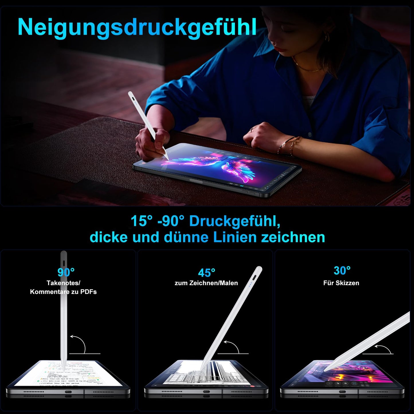 Variglass Pen for iPad 2018-2025 - 2X Fast Charging, Tilt Sensitivity, and Palm Rejection - Stylus Pencil for Apple Pencil with iPad 11/10/9/8/7/6/A16, Pro 3/4/5/6/M4, Air 3/4/5/M2/M3, Mini 5/6.