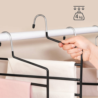 SONGMICS space-saving pants hangers, set of 4, multi-clothes hanger, open end, non-slip, for 5 pants each, for jeans, towels, scarves, black CRI034B02