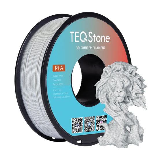 TEQStone PLA Filament 1.75mm Marble Grey, stone-like surface, precision +/- 0.03mm 3D printer filament Marble PLA 1kg spool vacuum packed