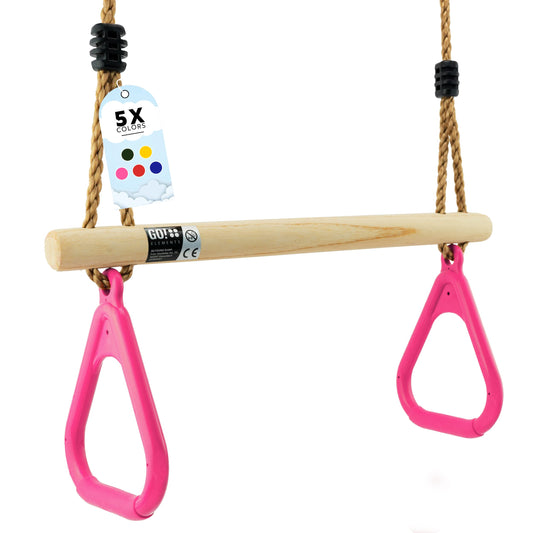 GO!elements Trapeze Swing Garden - Children's Swing Outdoor Indoor - Swing Seat Swing Board Board Swing for Kids to Swing - Height Adjustable - Non-slip - Color: Pink