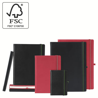 Leitz Complete Quality Notebook A6 lined, 160 pages, 80 sheets, hardcover with high-quality cover, 100 g/m² paper FSC certified, closure, bookmark, pen loop, black, 44800095