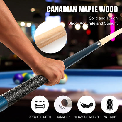 ASMPCUE Pool Cue, 58 Inch Billiard Cue Canadian Maple Wood Pool Cue 13mm Tips for Professional Pool Players, 1/2 Maple Cue Sticks for Billiard Table Sport (Green)