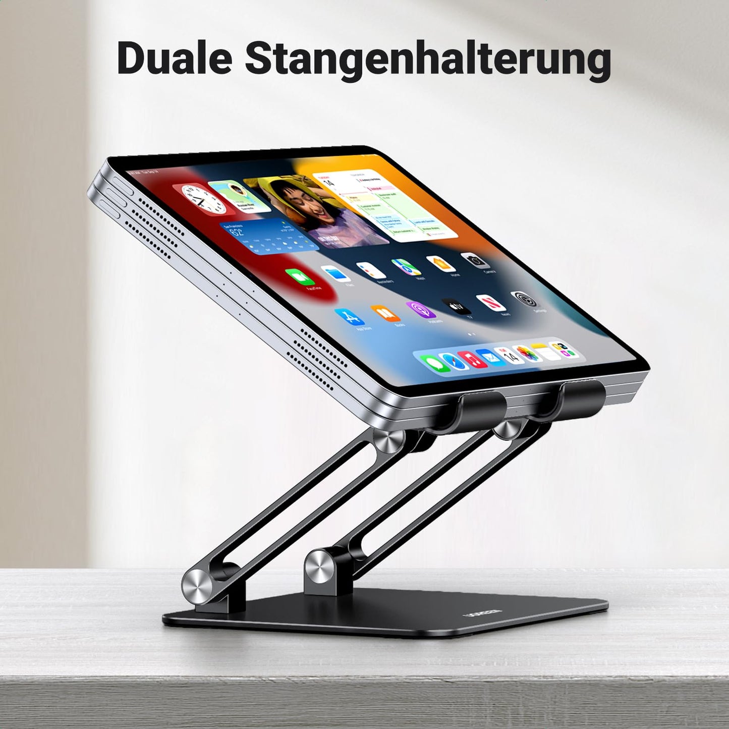 UGREEN Tablet Stand Adjustable Holder Aluminum Foldable Phone, compatible with iPad Pro Air Mini 11 12.9 Galaxy Tab S9 Huawei MatePad iPhone 16 15 up to 12.9 inches (Black)