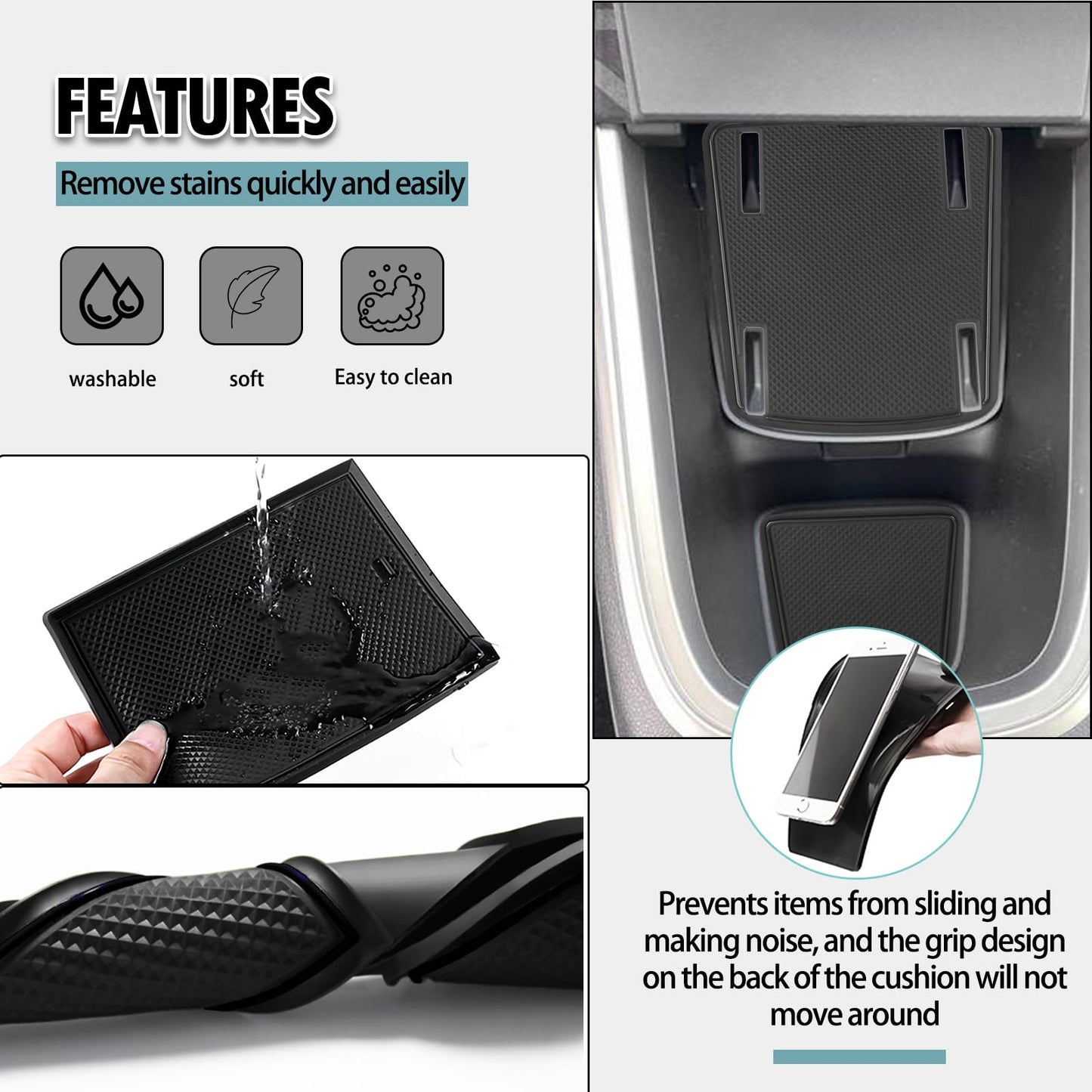 SHAOHAO for Jeep Avenger 2023 2024 Rubber Mats, Center Console Non-Slip Mats, Cup Holder Mats, Door Slot Mats Storage Box Non-Slip Mat Accessories Avenger Black