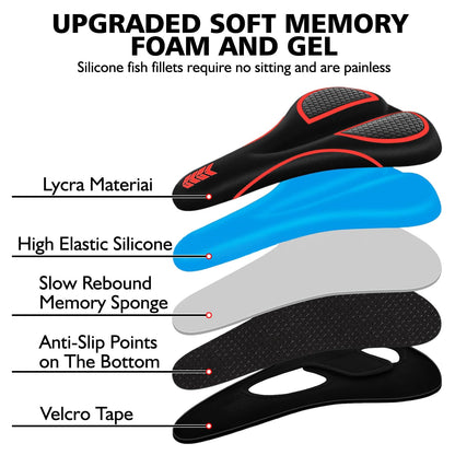 auvstar Bike Seat Cover, Bicycle Saddle Cushion, Ergonomic Gel Bike Saddle Cover for Women/Men, Seat Cover with Rain Protection, Bike Gel Cover Seat Cushion Saddle Protection Soft (Red)