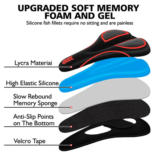 auvstar Bike Seat Cover, Bicycle Saddle Cushion, Ergonomic Gel Bike Saddle Cover for Women/Men, Seat Cover with Rain Protection, Bike Gel Cover Seat Cushion Saddle Protection Soft (Red)