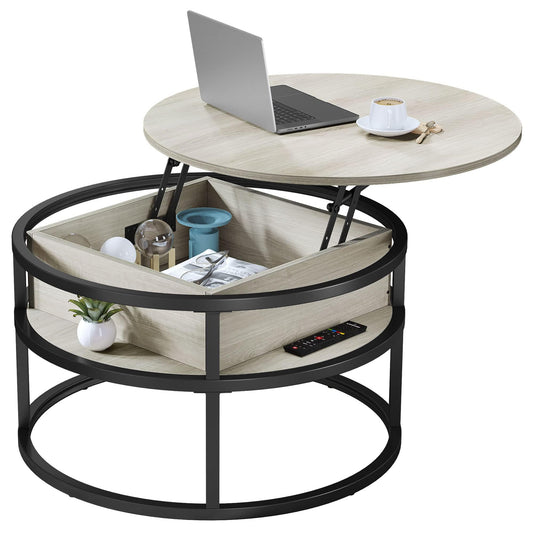 YITAHOME round coffee table with lift-up top, living room table with hidden storage compartment, round side table with space for home office, circular center tables for living room.