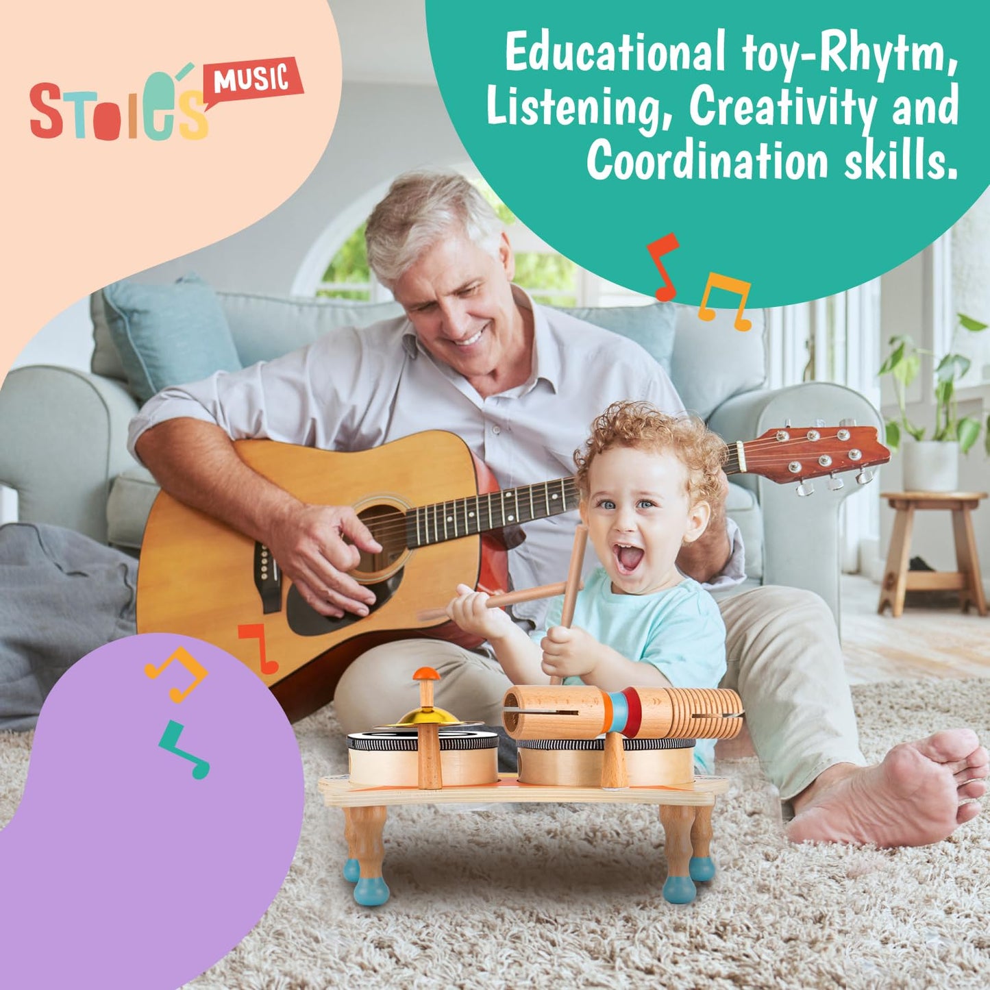 Stoie's Baby Drum Set for kids aged 1-6 years old - Montessori musical instruments