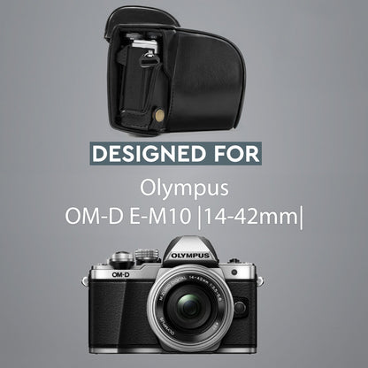 MegaGear MG367 Olympus OM-D E-M10 Mark II, E-M10 (14-42mm) Ever Ready Leather Camera Case with Strap - Black