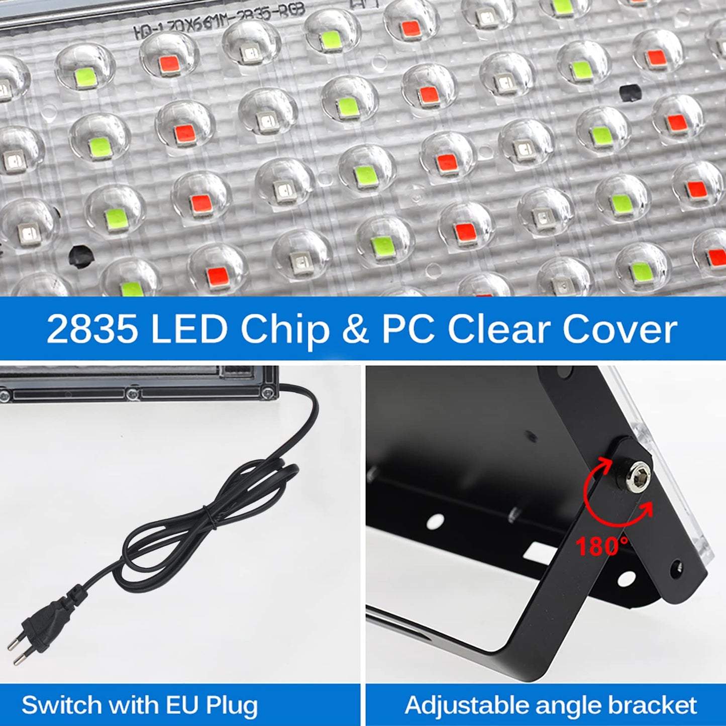 Elegant LED RGB spotlight outdoor 150W, 2pcs super-bright LED floodlights with plug construction spotlight floodlight IP65 waterproof outdoor spotlight for yard garden garage sports field.