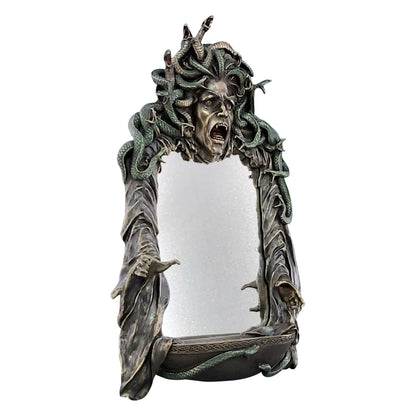 Medusa head with snakes gothic wall mirror decor statue sculpture bronze finish.