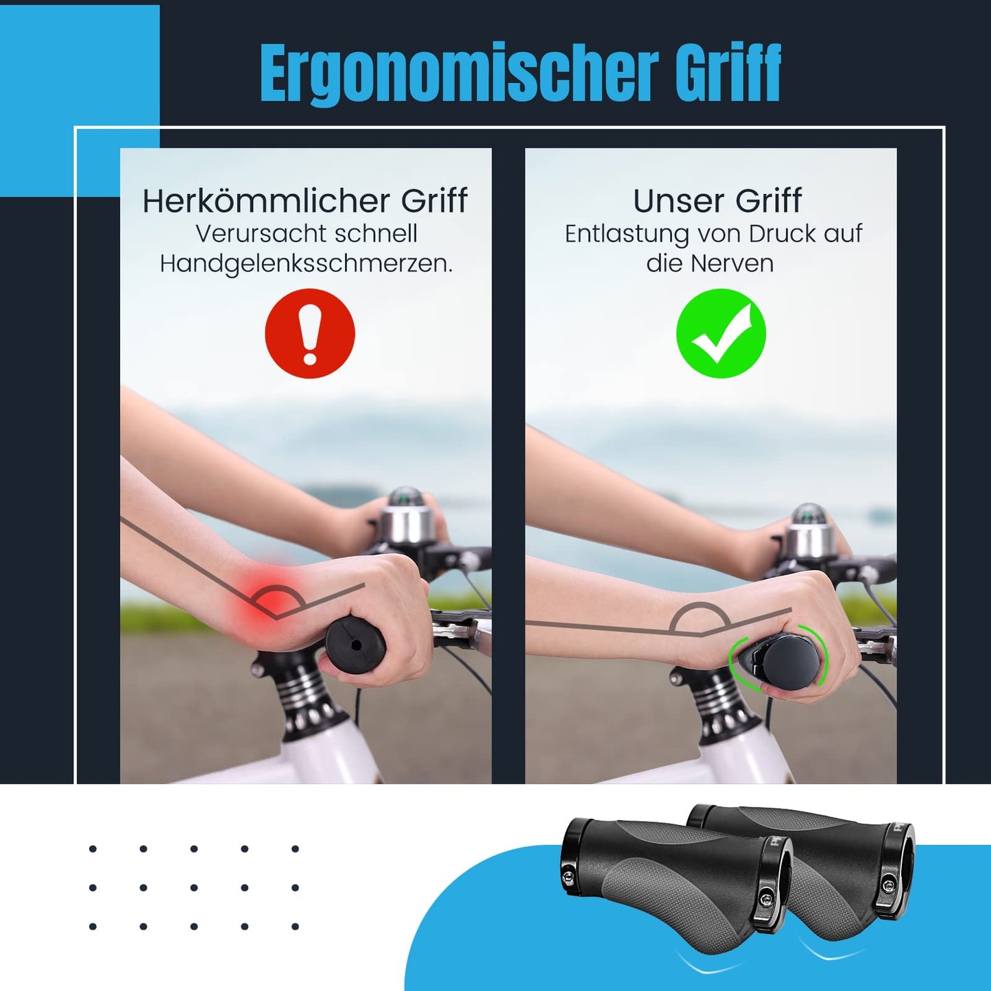 PRUNUS Bike Grips Ergonomic Short, Bike Grips Twist Shift, 22mm Bike Grips/Handlebar Grips with Double Lock-On Design, Handlebar Grips for MTB, Road Bike, BMX, Scooter, etc.