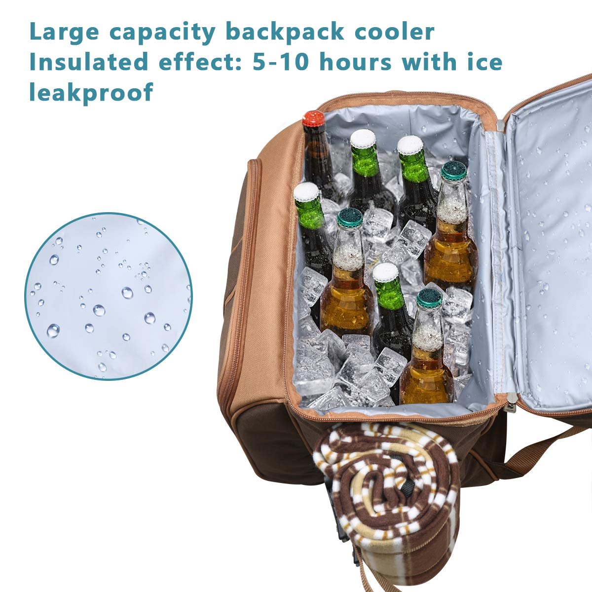 Hap Tim 4 Person Picnic Backpack Set with Insulated Leakproof Cooler Bag, Wine Holder, Fleece Blanket, Cutlery Set, Camping, Family, and Lover Gifts (EU-36079)