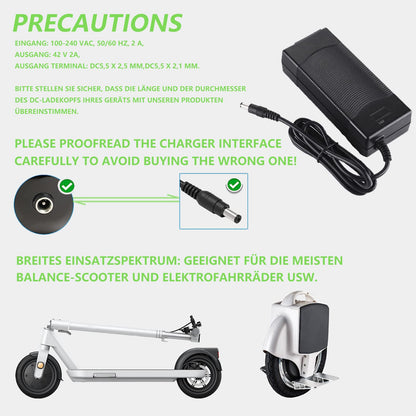 Scooter Corner 42V AC power supply bicycle charger for 36V battery electric scooter E-Bike, for dc5.5 mm2.5 mm connection