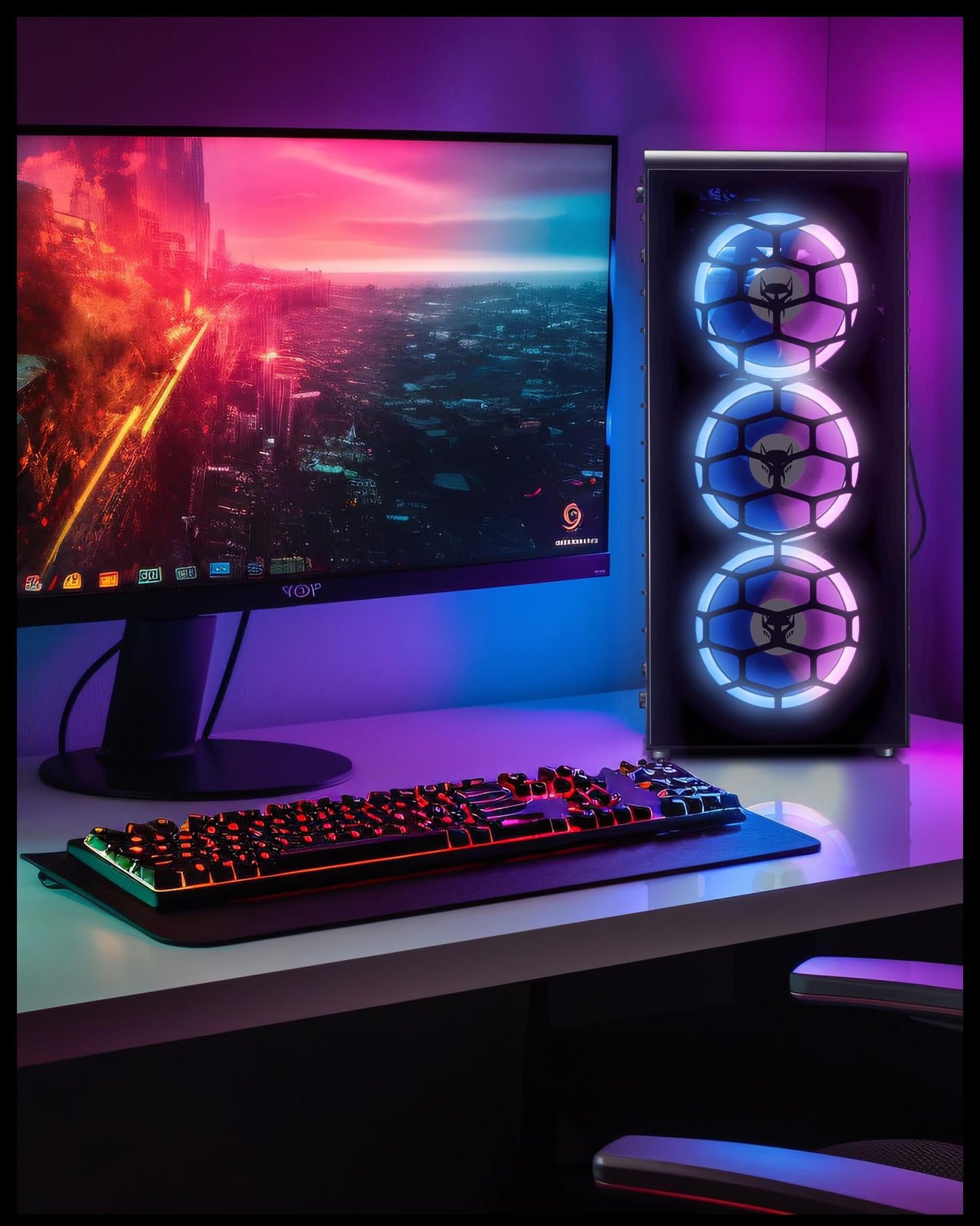 BEASTCOM Q3 Essential Gaming PC Set with AMD Ryzen 3 4X 4.00GHz, 4K Vega 6-Core Graphics, 16GB RAM, 256GB SSD + 1TB, 24" LED Monitor + Keyboard + Mouse + Mousepad, HDMI, WLAN, Windows 11 Pro