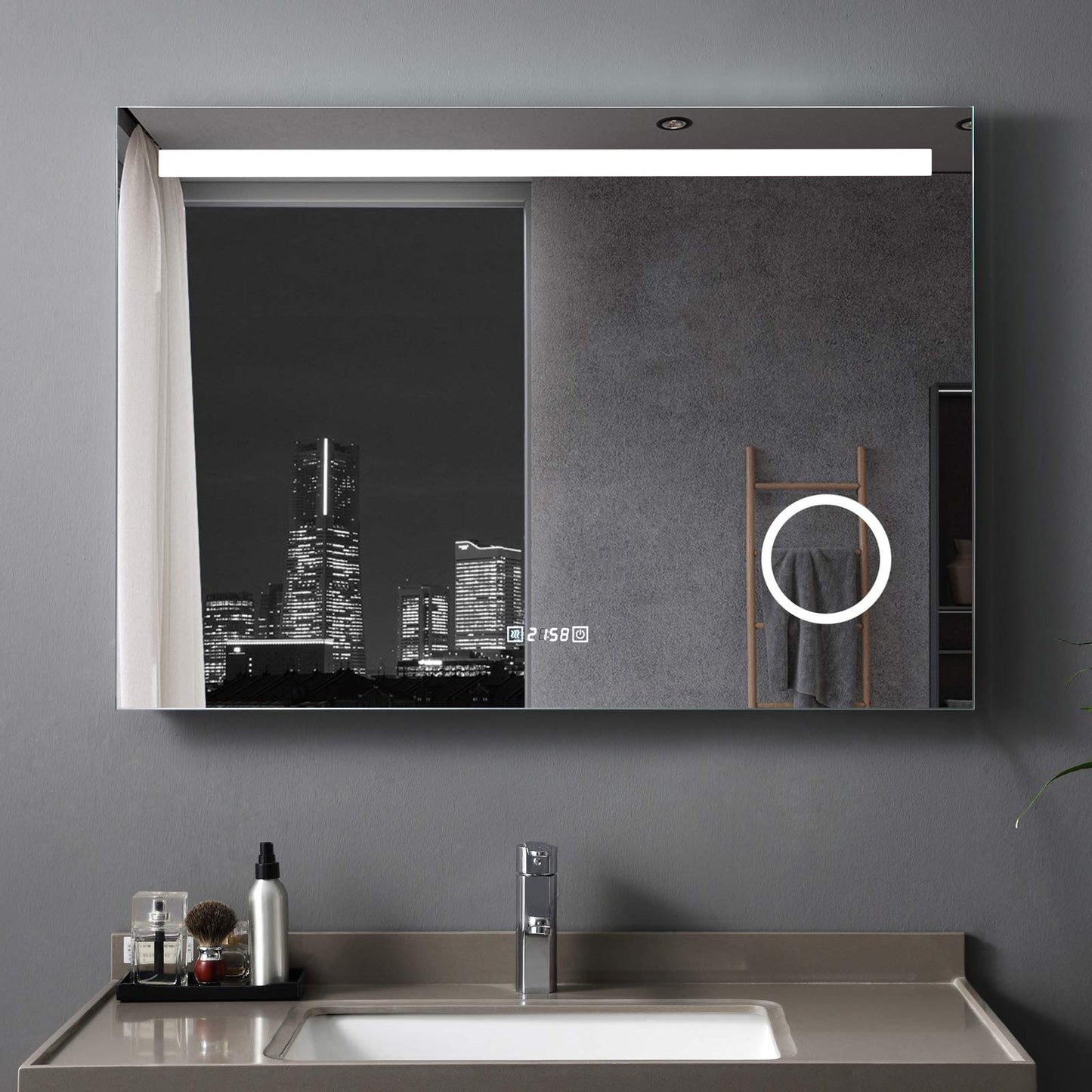 LISA bathroom mirror 120 x 80 cm with LED lighting rectangular wall mirror anti-fog light mirror with touch switch IP44 cold white with clock